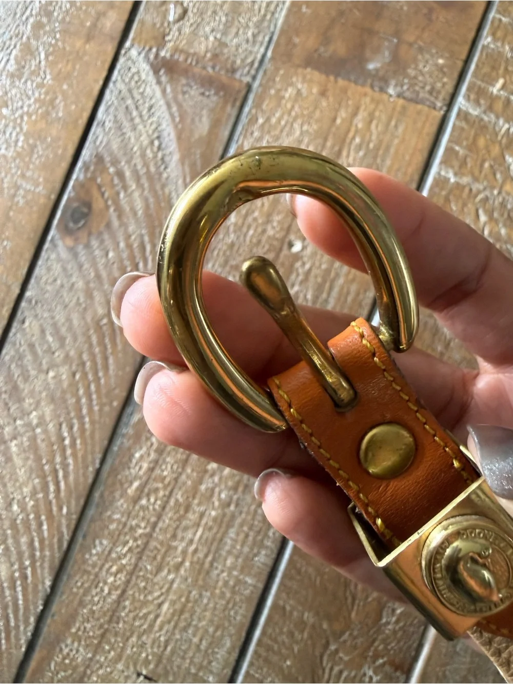 Vintage Dooney & Bourke Two-Tone Tan/Tobacco Leather Belt with Gold Hardware